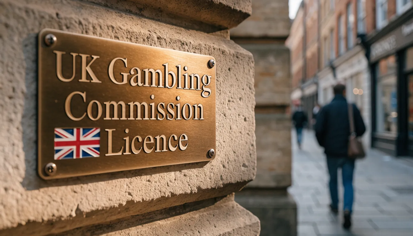 Bronze UKGC licence plaque on wall