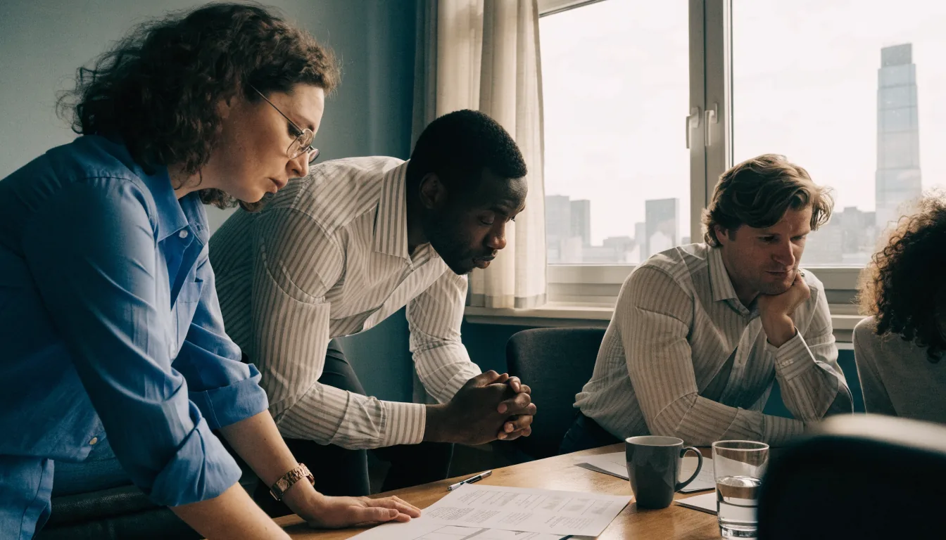Professional UK office team reviewing privacy documents